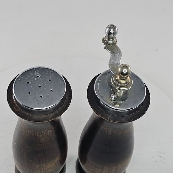 Vintage Catalina Japan Wooden Salt Pepper Grinder Set Metal Accents - Picture 5 of 8